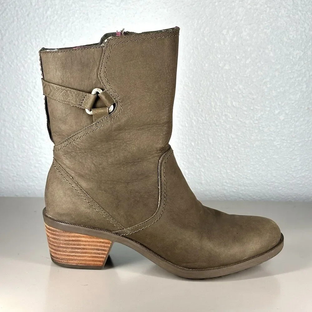 TEVA FOXY MID CALF Women’s Size 8 Boots Leather Olive Green Zipper - Picture 7 of 13